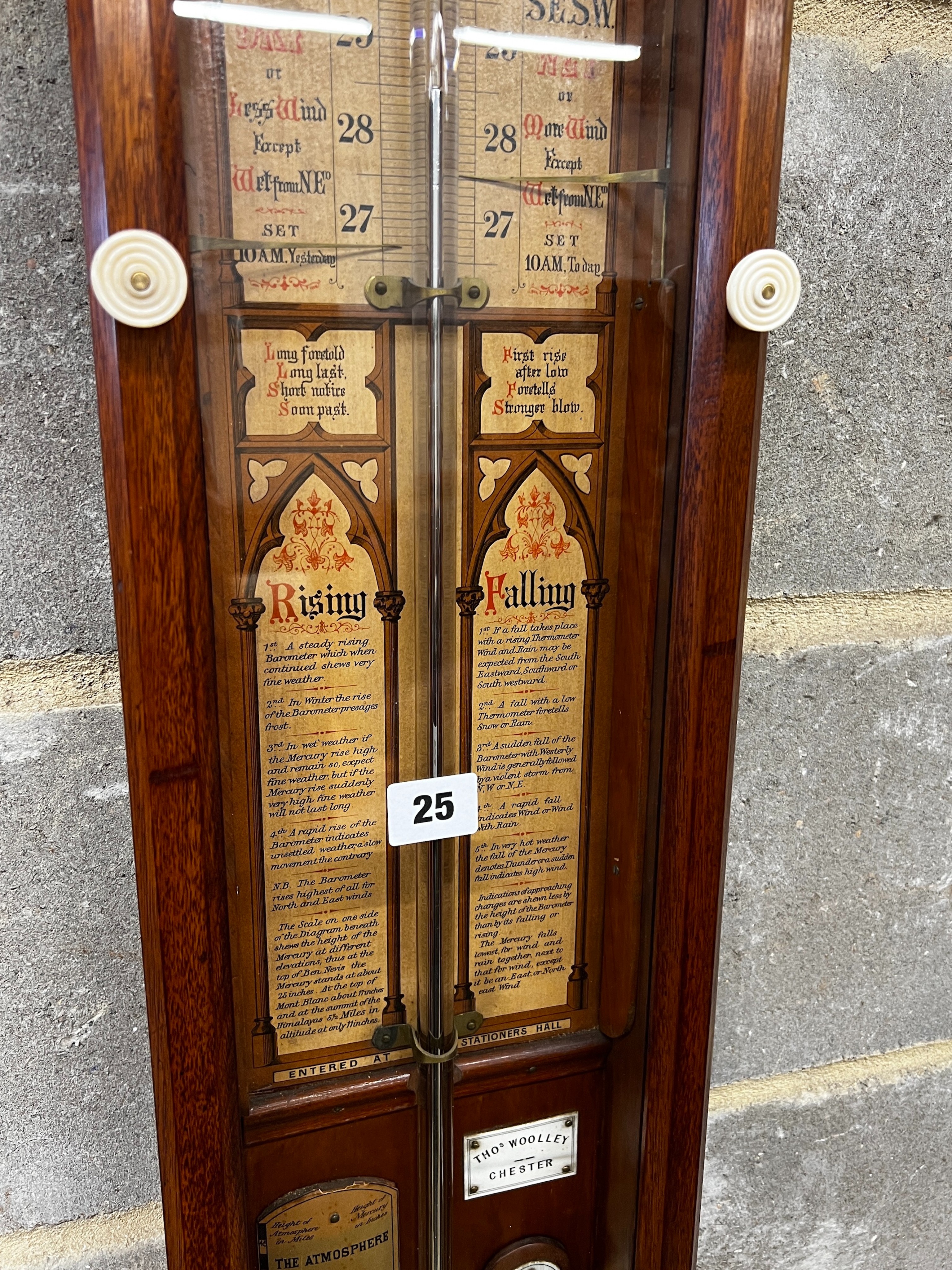 A Victorian oak Admiral Fitzroy type barometer by Thomas Woolley, Chester, height 116cm